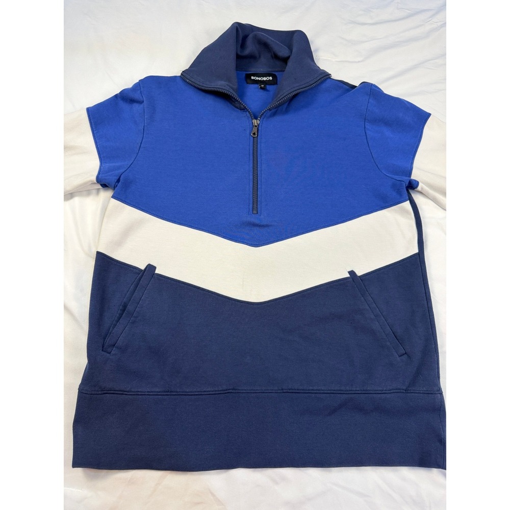 Bonobos Mens Slim Fit Colorblock Quarter Zip Pullover Blue White Navy Small‎